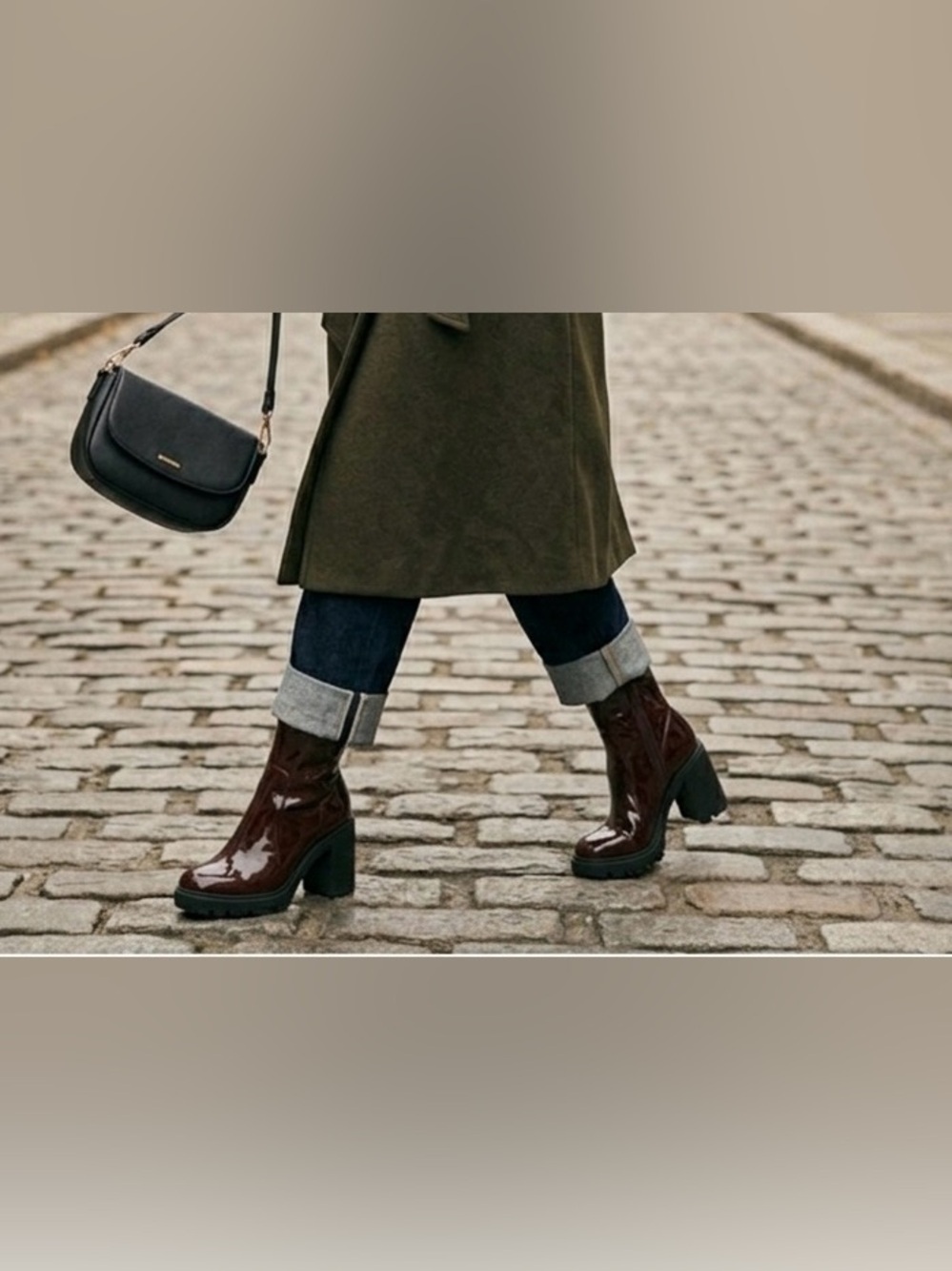 ALDO Ilanna Patent Lug Sole Heel Ankle Boots Brown 8.5 M